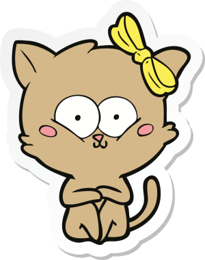 Bir insan tarafından çizilmiş çizgi film kedisinin çıkartması.