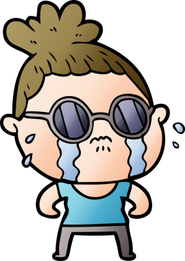 Bir insan tarafından çizilmiş güneş gözlüğü takan ağlayan bir kadın.