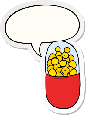 Bir insan tarafından çizilmiş konuşma balonu çıkartmalı çizgi film hapı.