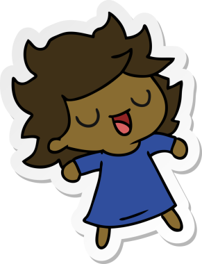 Bir insan tarafından çizilmiş kawai kızının serbest sticker karikatürü.