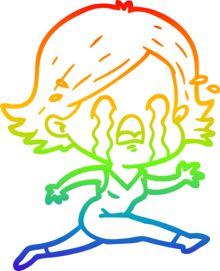 Gökkuşağı gradyan çizimi bir insan tarafından çizilmiş ağlayan bir çizgi kadın çizimi