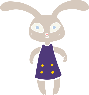 Bir insan tarafından çizilmiş düz renk çizgi film tavşanı.