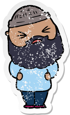 Bir insan tarafından çizilmiş sakallı bir çizgi film karakterinin sıkıntılı çıkartması.