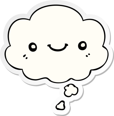 Düşünce baloncuğu insan tarafından çizilmiş bir çıkartma olan sevimli bir çizgi film yüzü.