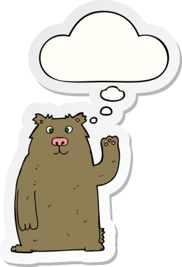 İnsan tarafından çizilmiş bir çıkartma olarak düşünce baloncuğu olan çizgi film ayısı.