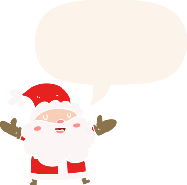 Bir insan tarafından çizilmiş eski tarz konuşma baloncuğu olan çizgi film Noel Baba.