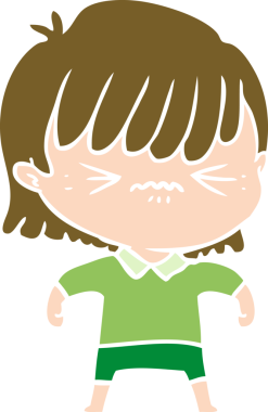 Bir insan tarafından çizilmiş düz renkli çizgi film kızı.