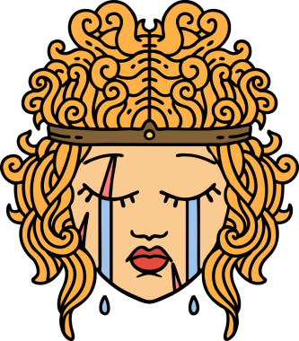 Retro Dövme Tarzı Bir insan tarafından çizilmiş ağlayan barbar insan