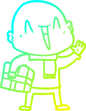 Bir insan tarafından çizilmiş, mutlu, kel bir adamın çizdiği soğuk çizgi.