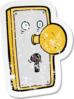 Bir insan tarafından çizilmiş karikatür kapısının gerilmiş çıkartması.