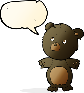 Bir insan tarafından çizilmiş konuşma balonlu komik oyuncak ayı.