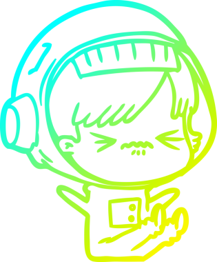 Bir insan tarafından çizilen sinir krizi geçiren bir uzay kızının soğuk çizgi çizimi.