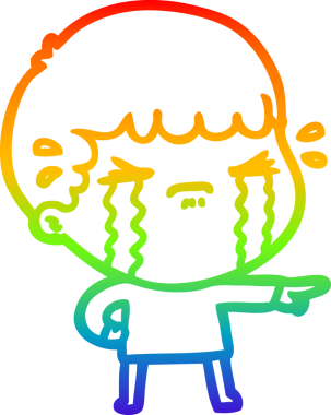 Gökkuşağı gradyan çizimi bir insan tarafından çizilmiş ağlayan bir karikatür adamı çiziyor.