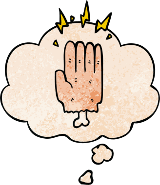 çizgi film sihirli cadılar bayramı zombi eli insan tarafından çizilmiş grunge desenli düşünce baloncuğu ile