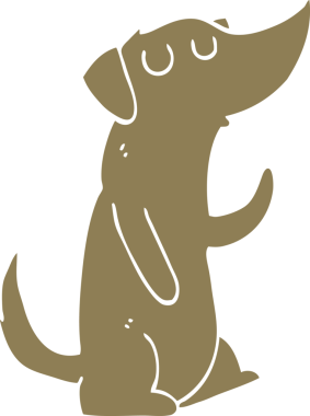 Bir insan tarafından çizilmiş düz renkli çizgi film köpeği.