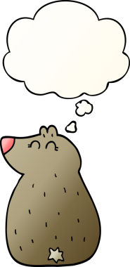 Bir insan tarafından çizilmiş yumuşak eğimli düşünce baloncuklu şirin çizgi film ayısı.