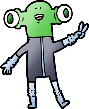 Dost canlısı uzaylı çizgi filmi bir insan tarafından çizilmiş barış işareti.