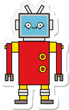 Bir insan tarafından çizilmiş şirin çizgi film robotunun çıkartması.