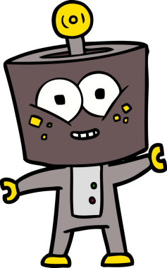 Bir insan tarafından çizilmiş mutlu çizgi film robotu