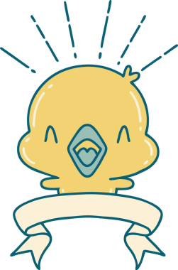 Bir insan tarafından çizilmiş dövmeli, şarkı söyleyen bir piliç.