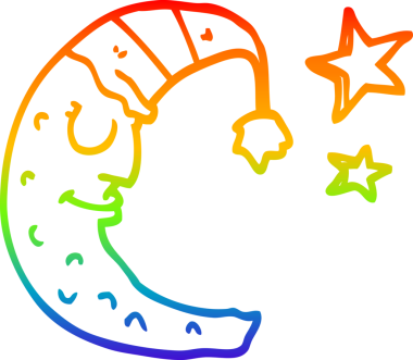 gökkuşağı gradyan çizgi çizimi bir insan tarafından çizilmiş uyku başlığı ile bir çizgi ay