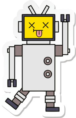 Bir insan tarafından çizilmiş şirin çizgi film robotunun çıkartması.