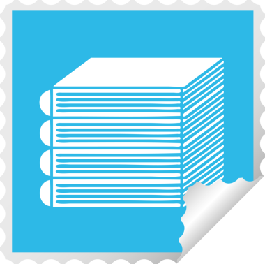 Bir insan tarafından çizilmiş bir yığın kitabın kare soyulmuş çıkartması.