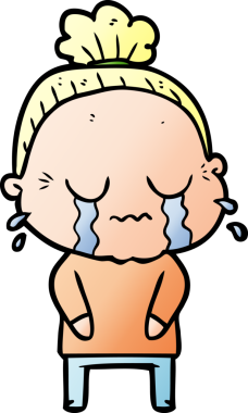 Bir insan tarafından çizilmiş ağlayan yaşlı kadın çizgi filmi.