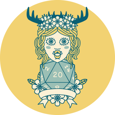 Retro Dövme Biçimli Ork karakteri bir insan tarafından çizilmiş 20 zar ile