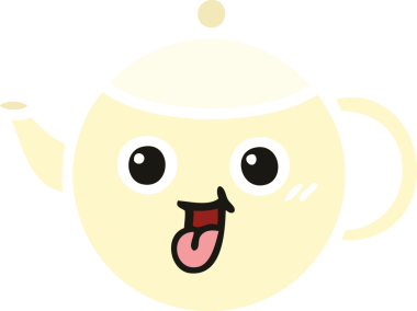 Bir insan tarafından çizilmiş bir çaydanlığın düz renkli retro karikatürü