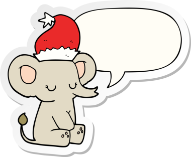 Bir insan tarafından çizilmiş baloncuk çıkartmalı şirin bir Noel fili.