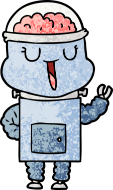 Bir insan tarafından çizilmiş mutlu çizgi film robotu