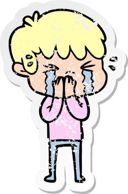 Bir insan tarafından çizilmiş, ağlayan bir çizgi film çocuğunun sıkıntılı çıkartması.