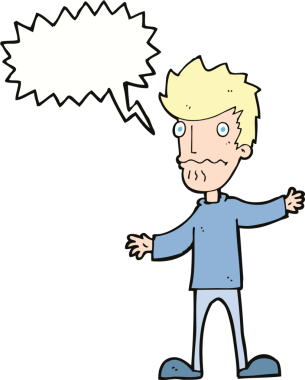 Bir insan tarafından çizilmiş konuşma balonlu sinirli bir adam.