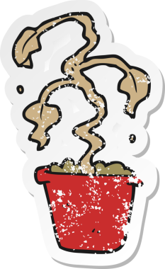 Bir insan tarafından çizilmiş bir karikatür ölü ev bitkisinin gerilimli yapıştırması