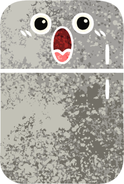 Bir insan tarafından çizilmiş buzdolabının retro çizim tarzı karikatürü.