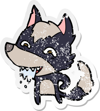 Bir insan tarafından çizilmiş aç bir kurdun sıkıntılı çıkartması.