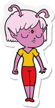 Bir insan tarafından çizilmiş uzaylı bir kızın çıkartması.