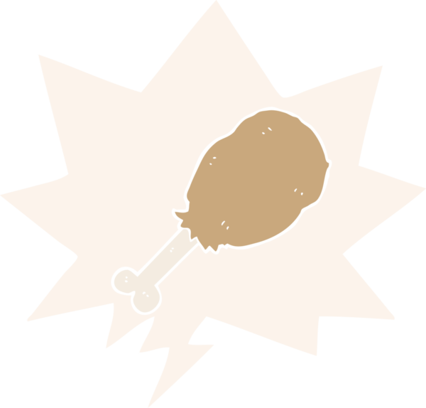 bir insan tarafından çizilmiş, konuşma baloncuklu tavuk budu çizgi filmi.