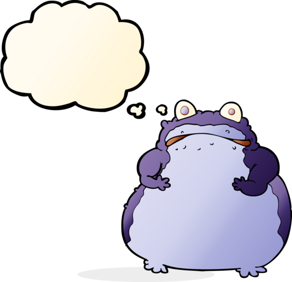 Bir insan tarafından çizilmiş düşünce baloncuklu şişman kurbağa.