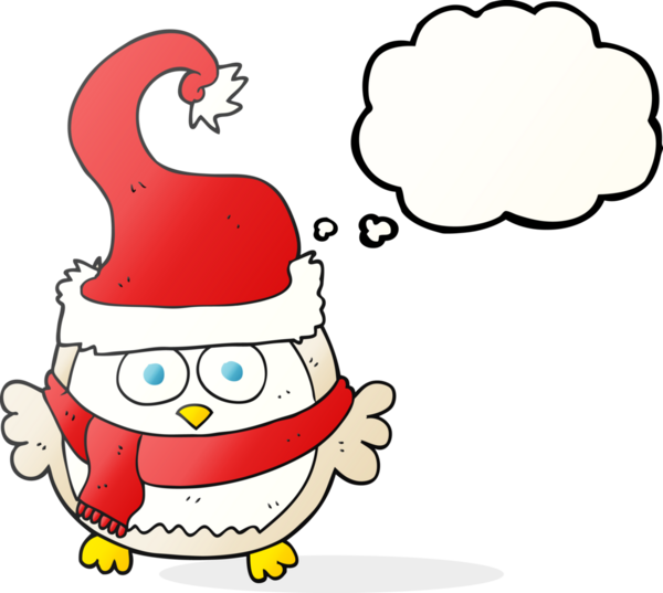 Bir insan tarafından çizilmiş noel şapkası giyen serbest çizim baloncuk baykuş.