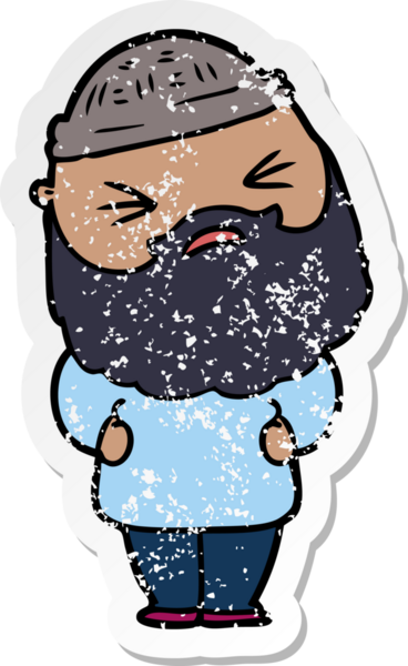 Bir insan tarafından çizilmiş sakallı bir çizgi film karakterinin sıkıntılı çıkartması.