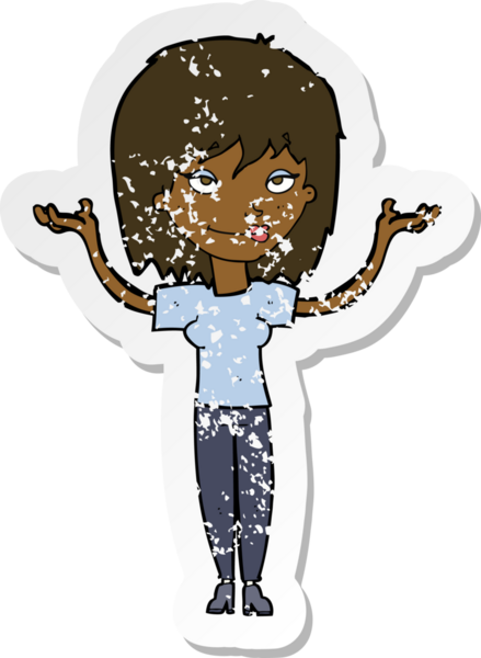 Bir insanın omuz silktiği karikatür kadın etiketi.