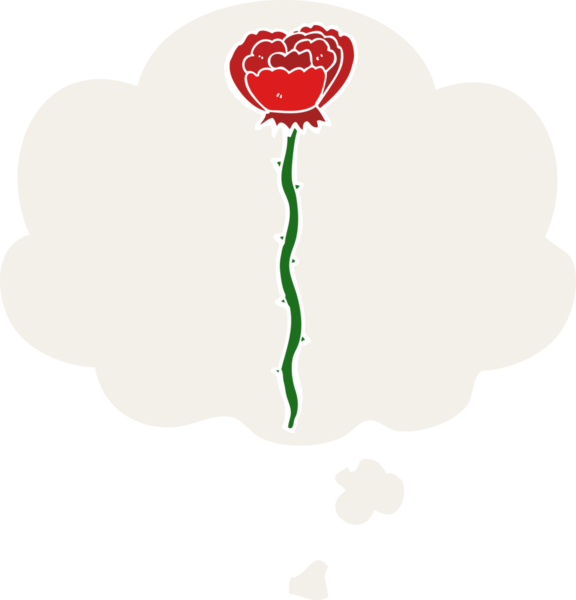 Düşünce baloncuğu olan karikatür çiçeği insan tarafından çizilmiş.