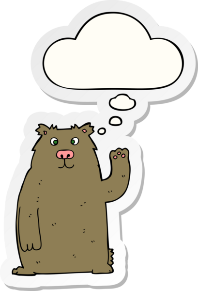 İnsan tarafından çizilmiş bir çıkartma olarak düşünce baloncuğu olan çizgi film ayısı.