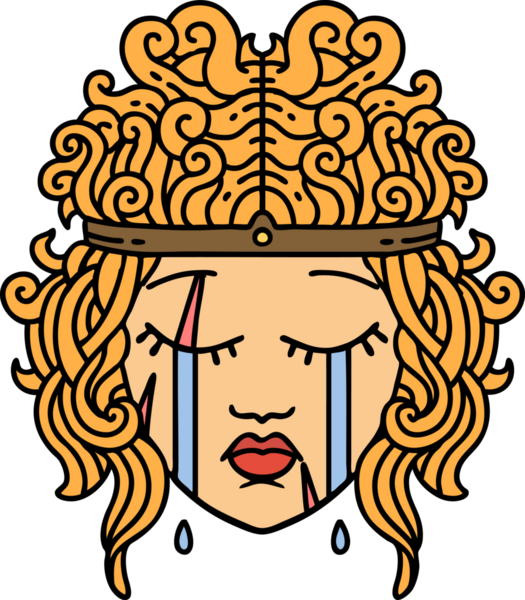 Retro Dövme Tarzı Bir insan tarafından çizilmiş ağlayan barbar insan