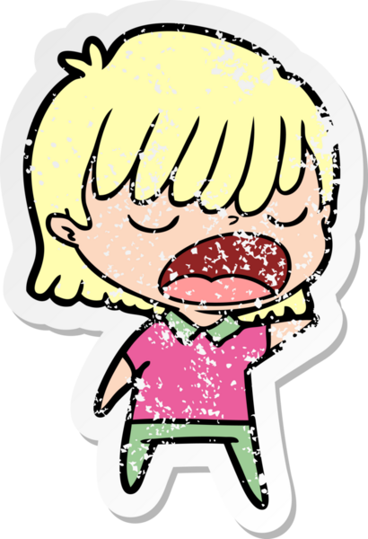 Bir insan tarafından yüksek sesle çizilmiş karikatür kadının sıkıntılı çıkartması.