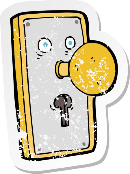 Bir insan tarafından çizilmiş karikatür kapısının gerilmiş çıkartması.