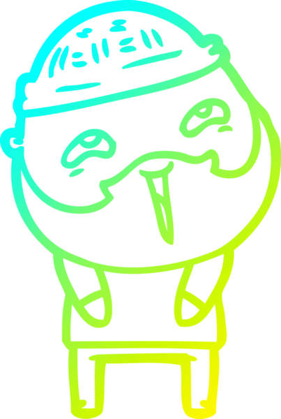 Bir insan tarafından çizilmiş, mutlu, sakallı, çizgi film karakteri.