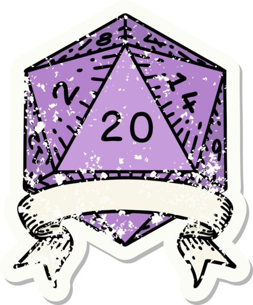Retro Dövme Biçimi Doğal 20 kritik vuruş D20 zar bir insan tarafından çizildi